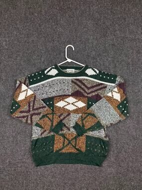 Vintage City Streets Geometric Sweater Mens Large Coogi Style Crewneck 90s Knit
